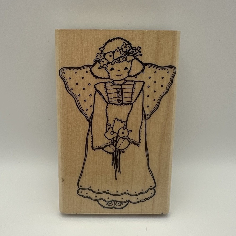 Annette Allen Watkins Country Angel K1465 Wood Mounted Rubber Stamp Vintage 1995